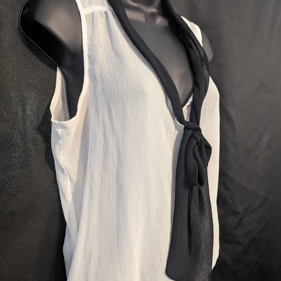 149. A. Byer Black Tie White Sleeveless Blouse - Picture 2 of 4